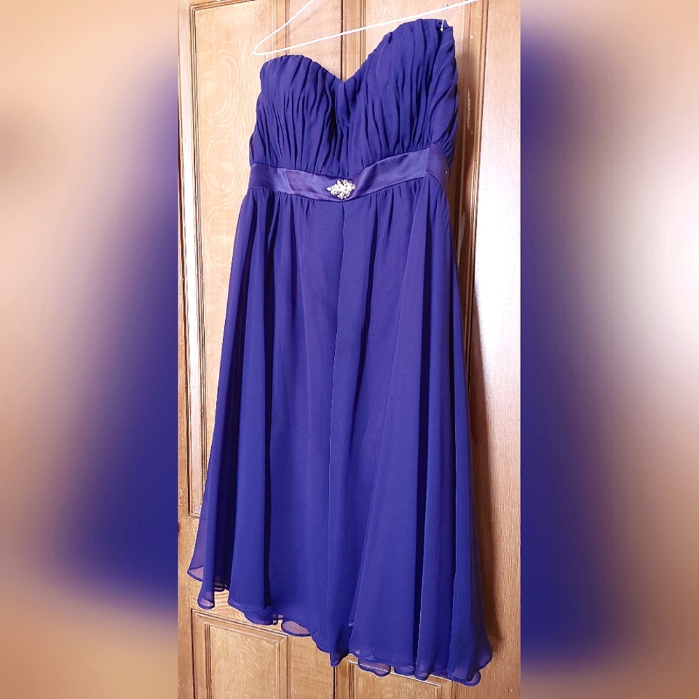 Strapless tea-length cocktail/ bridesmaid dress